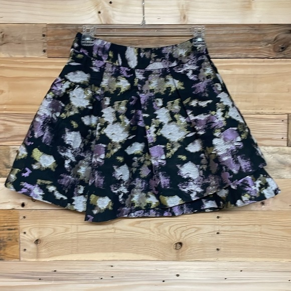 Banana Republic size 00 Petite Black with Multi-color Pattern Mini Skater Skirt - Picture 7 of 7